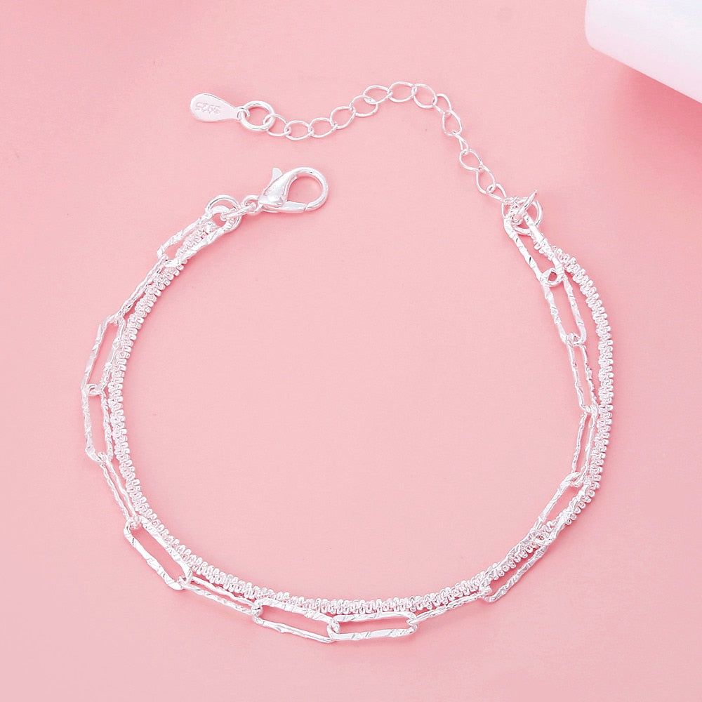 925 Sterling silver beautiful double chain bracelets for women original party wedding engagement Jewelry holiday gift