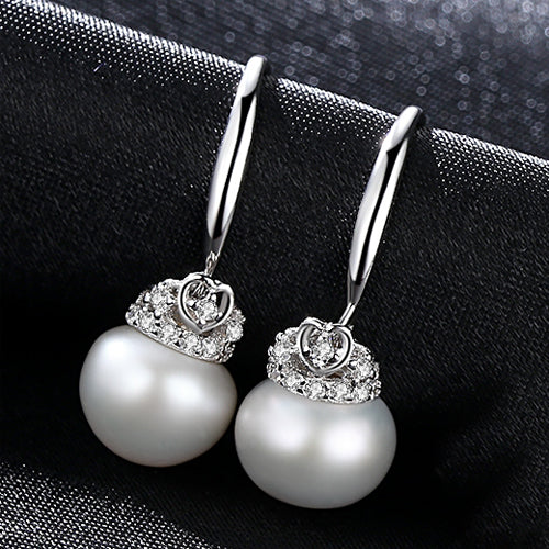 925 Sterling silver natural pearl earrings Crown Drop Earrings Fashion Jewelry 9-9.5mm Gifts for Women Girls Wholesale