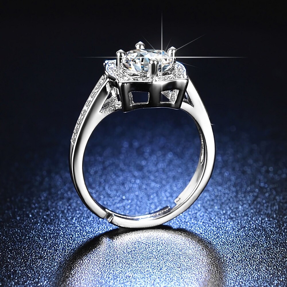 925 Sterling silver shiny Crystal square Rings for women Adjustable size party wedding Accessories Jewelry holiday gifts