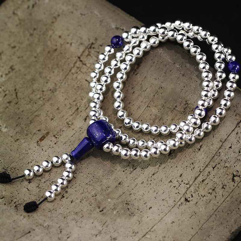 925 pure silver jewelry hand fashion fashionable handmade with silver beads hand string three links lapis lazuli