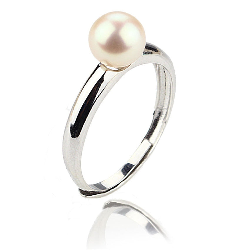 925 silver 7mm round AAA 925silver genuine real natural cultured pearl ring with single pearl fine jewelry design