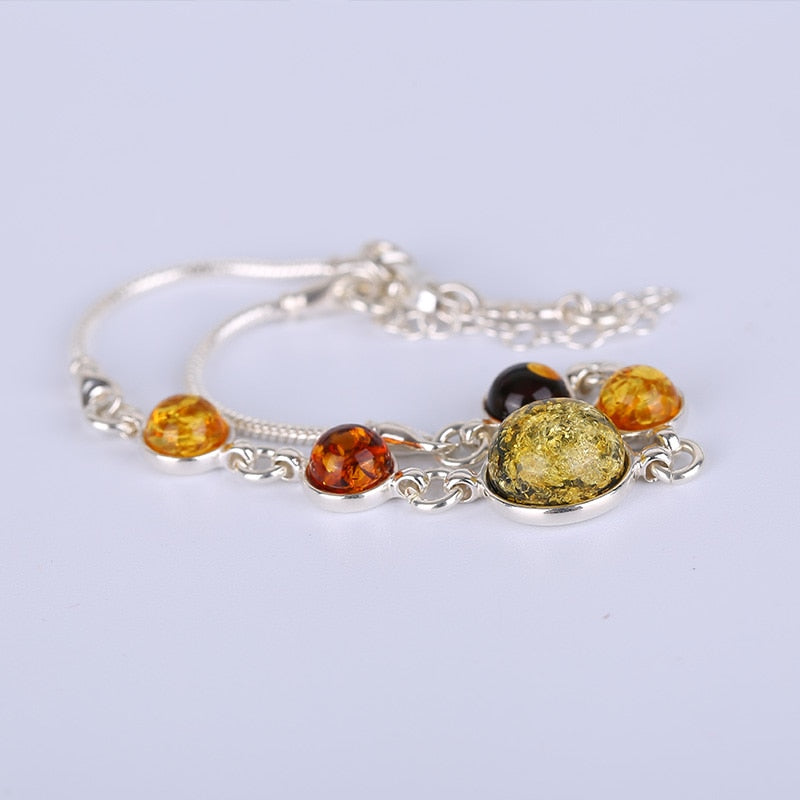 925 silver inlaid amber bracelet, hand polo, natural Baltic Amber Fashion Ladies Bracelet Jewelry Bracelet