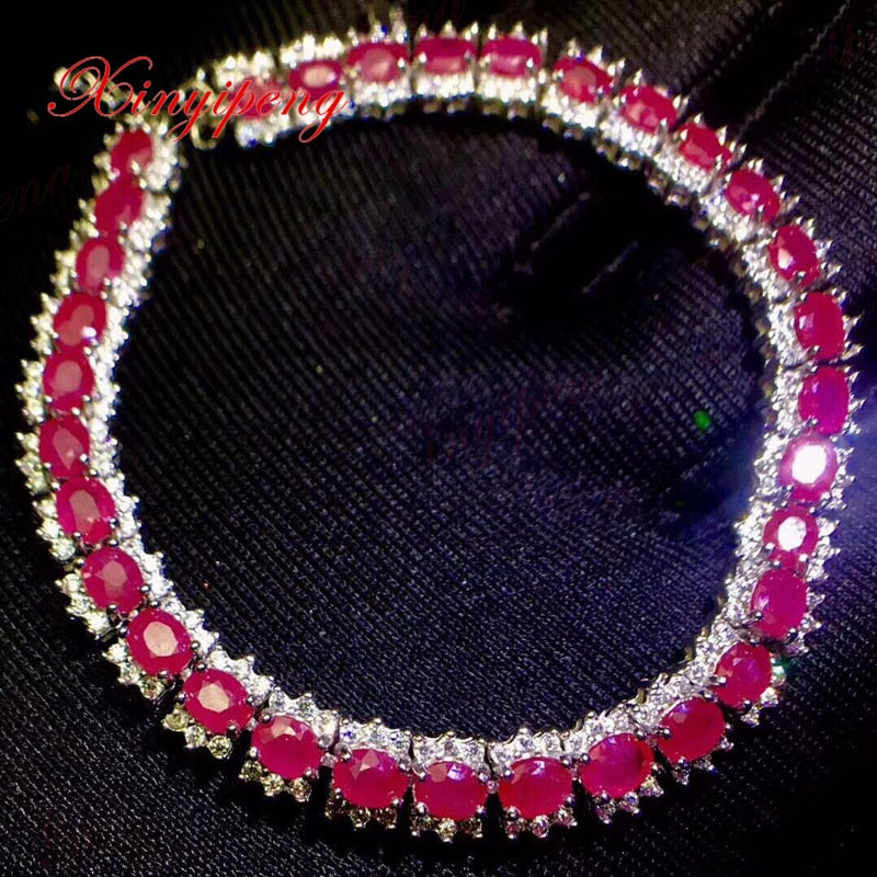 925 silver inlaid natural ruby bracelet design is beautiful