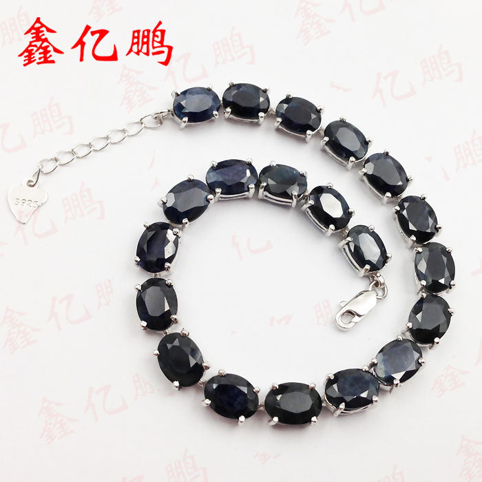 925 silver inlaid natural sapphire bracelet female 6 x8mm