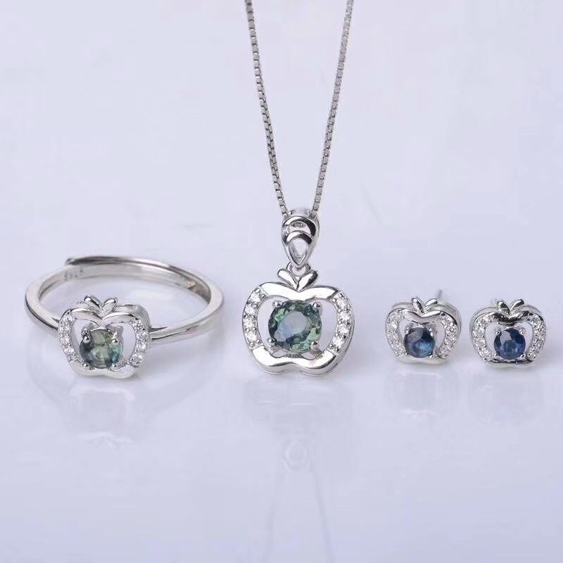 925 silver sterling natural Natural sapphire Rings pendants earrings plant fine Jewelry party trendy open wedding Jewelry Sets