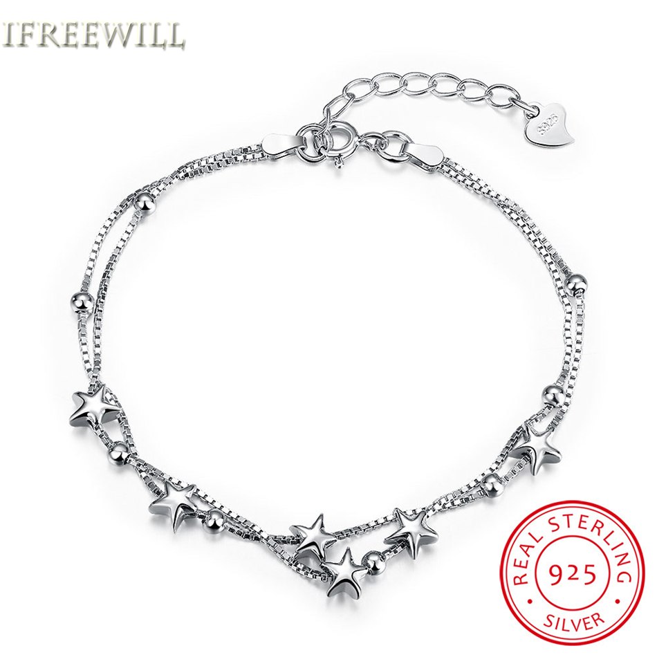 925 silver woman Bracelet romantic star Double layer link chain Hand fine jewelry party gift