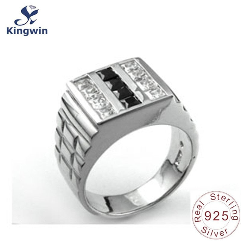 925 solid sterling silver men rings gold filled brand fine jewelry with black stone cz Zircon nice fathers d wedding gift Dad