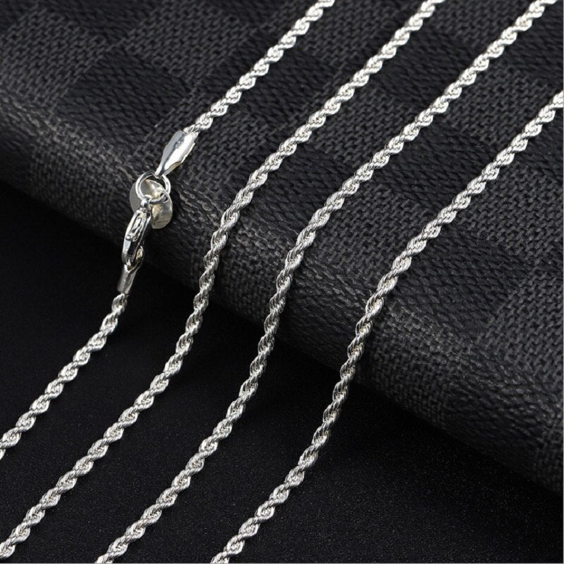 925 stamped silver color 2MM Twist chain Necklace for woman 16-30 Inches designer party wedding accessories jewelry gift