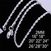 925 stamped silver color 2MM Twist chain Necklace for woman 16-30 Inches designer party wedding accessories jewelry gift