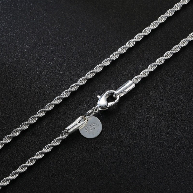 925 stamped silver color 2MM Twist chain Necklace for woman 16-30 Inches designer party wedding accessories jewelry gift
