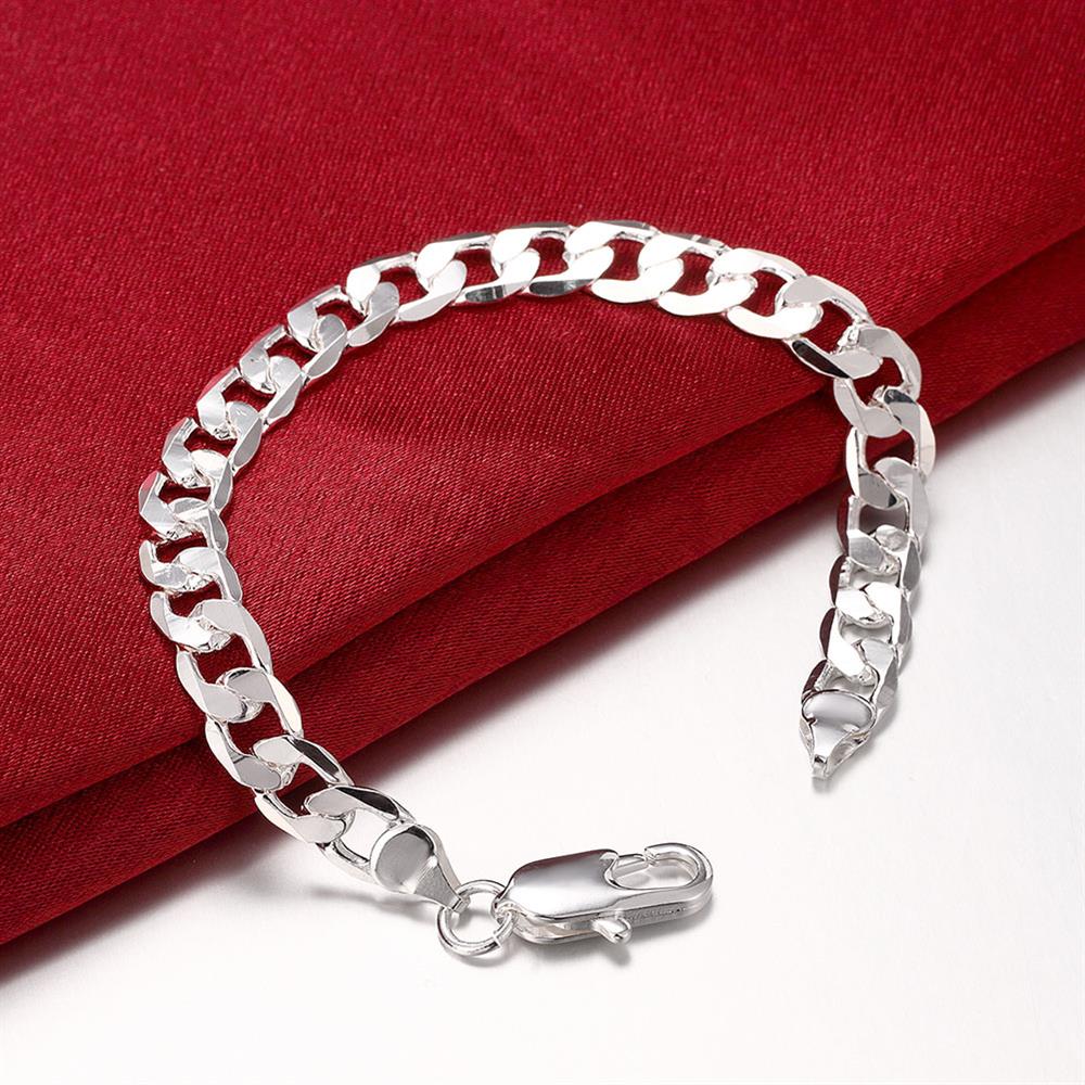 925 sterling Silver color 6M-8MM geometry Chain Bracelet necklace Jewelry set for woman men Party wedding  gift