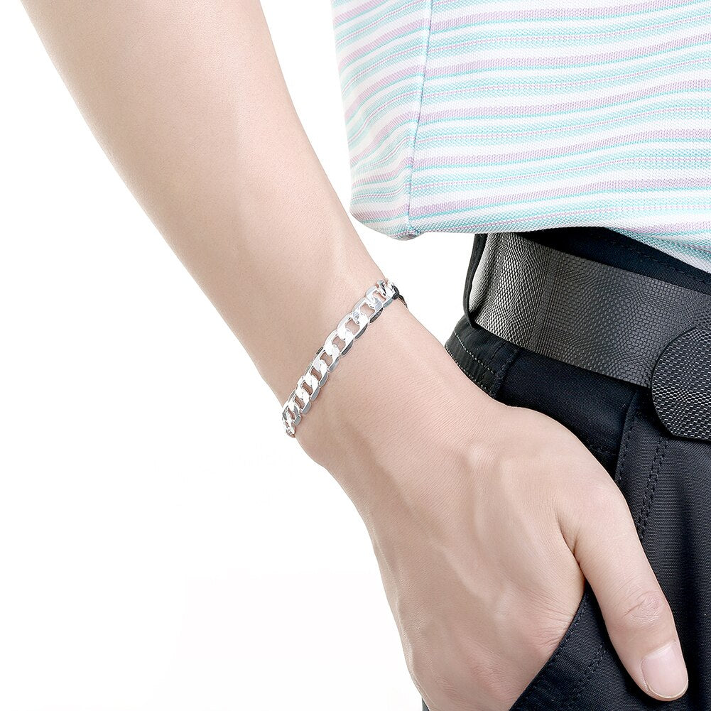 925 sterling Silver color 6M-8MM geometry Chain Bracelet necklace Jewelry set for woman men Party wedding  gift