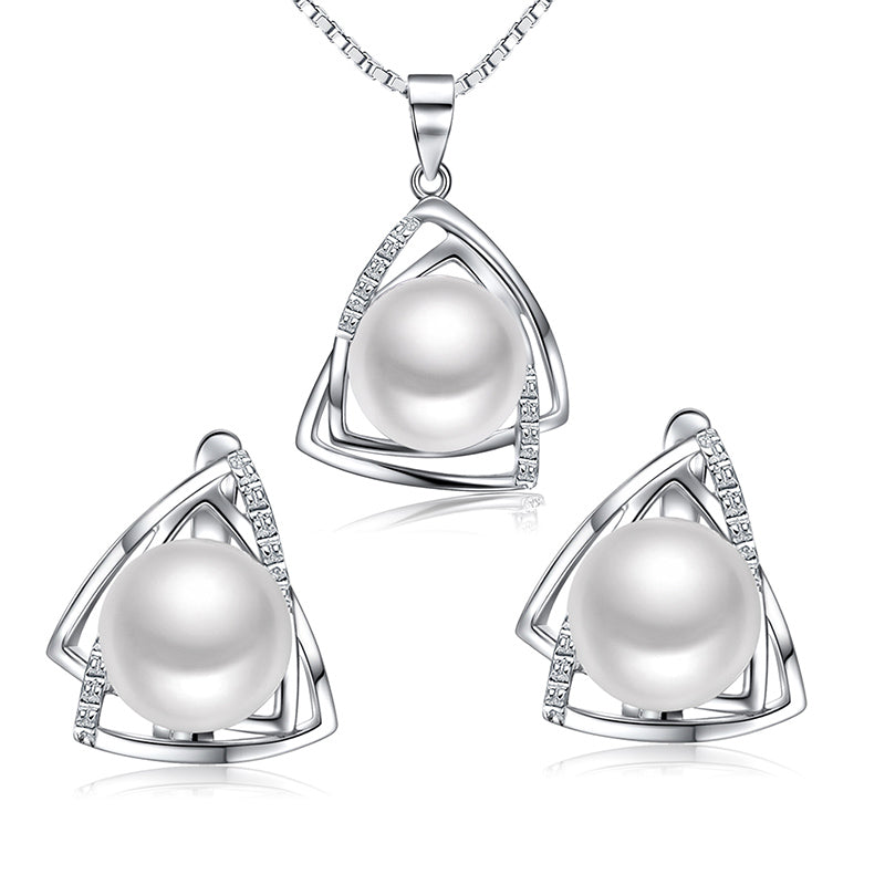 925 sterling Silver jewelry set include pearl necklace and English lock earring tz09044epset for women girls mother