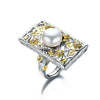 925 sterling silver 10mm pearl rings gold Baroque style handmade flowers faceplate natural pearl rings for women gift