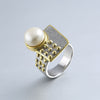 925 sterling silver 10mm pearl rings gold handmade design geometric faceplate natural Baroque pearl rings for women jewelry