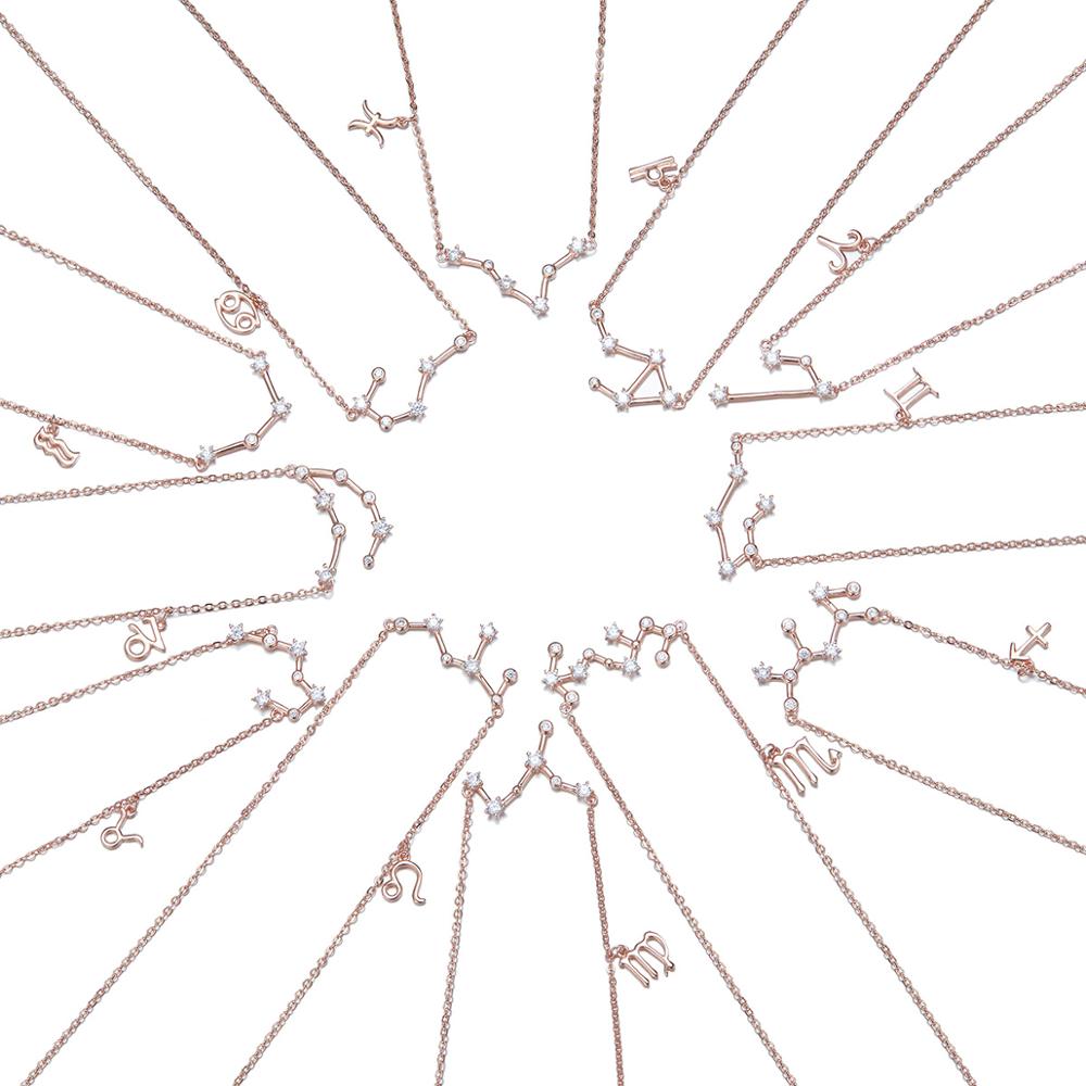 925 sterling silver 12 constellation rose gold pendant necklace fit women clear CZ necklace jewelry wedding gift