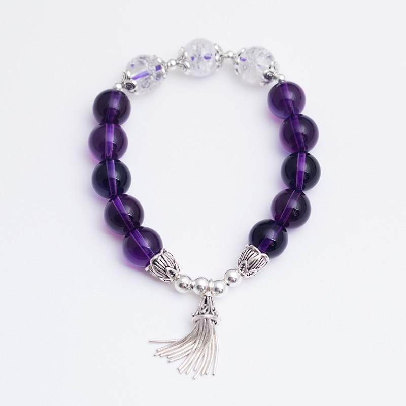 925 sterling silver Amethyst bracelets purple handmade DIY natural white crystal Amethyst tassel bracelets for women jewelry