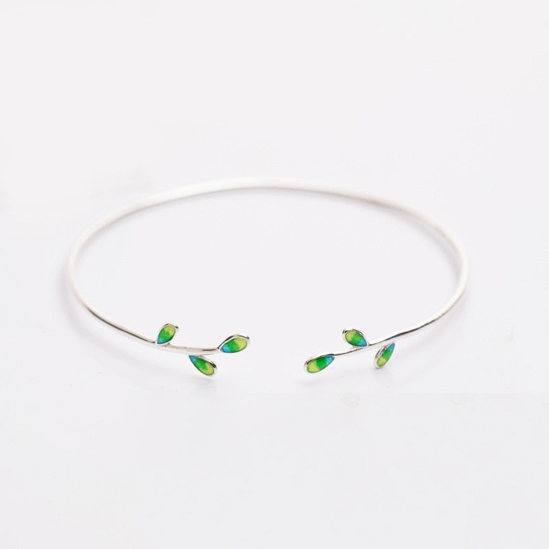 925 sterling silver Enamel green leaves bangles small fresh series simple fashion design wild charms bangles for women jewelry