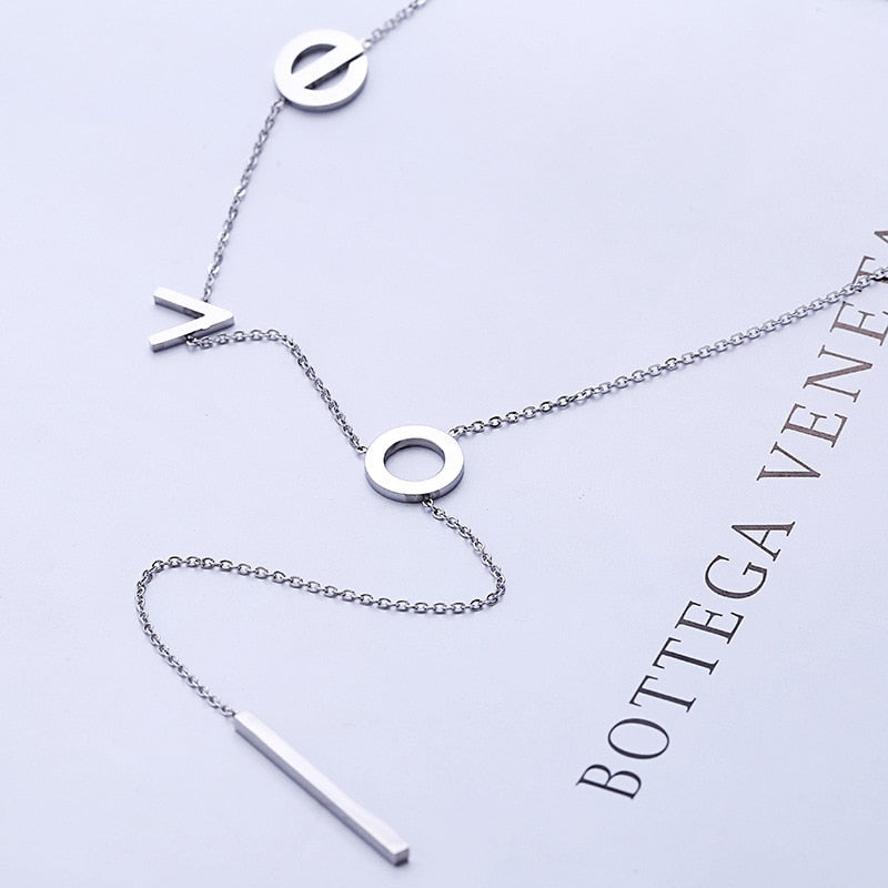 925 sterling silver LOVE necklace rose gold Korean makeshift short-set chain  female accessories fashion collarbone chain