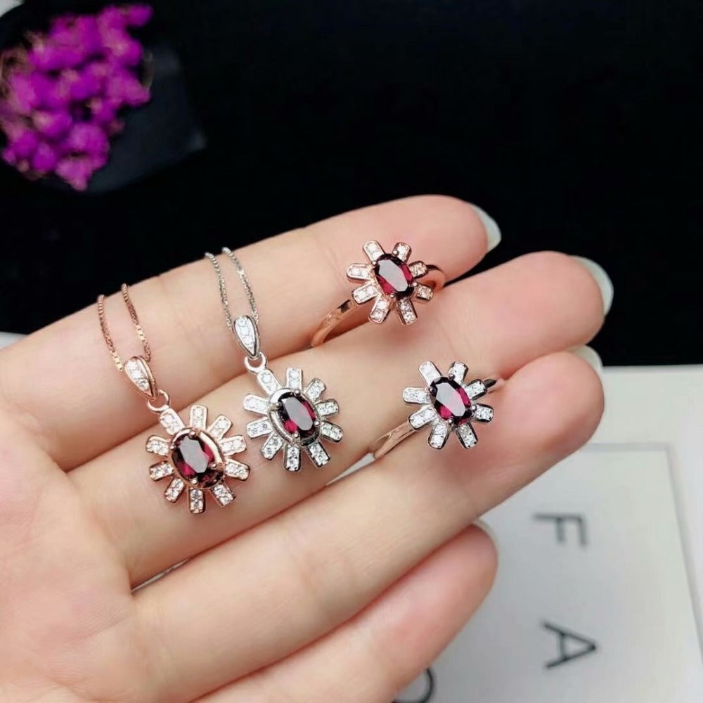 925 sterling silver Natural magnalium garnet Jewelry Sets rings pendantssend ne fine new women   yhtz040601agsm