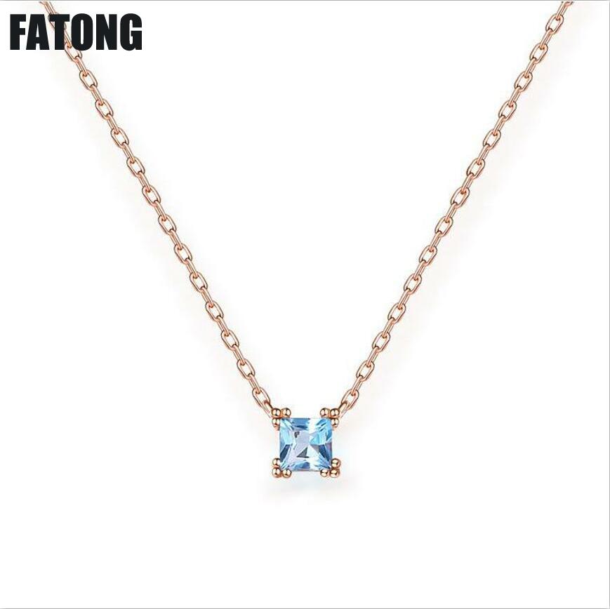 925 sterling silver Princess Party Blue Topaz Hibiscus Stone Necklace Women. J054