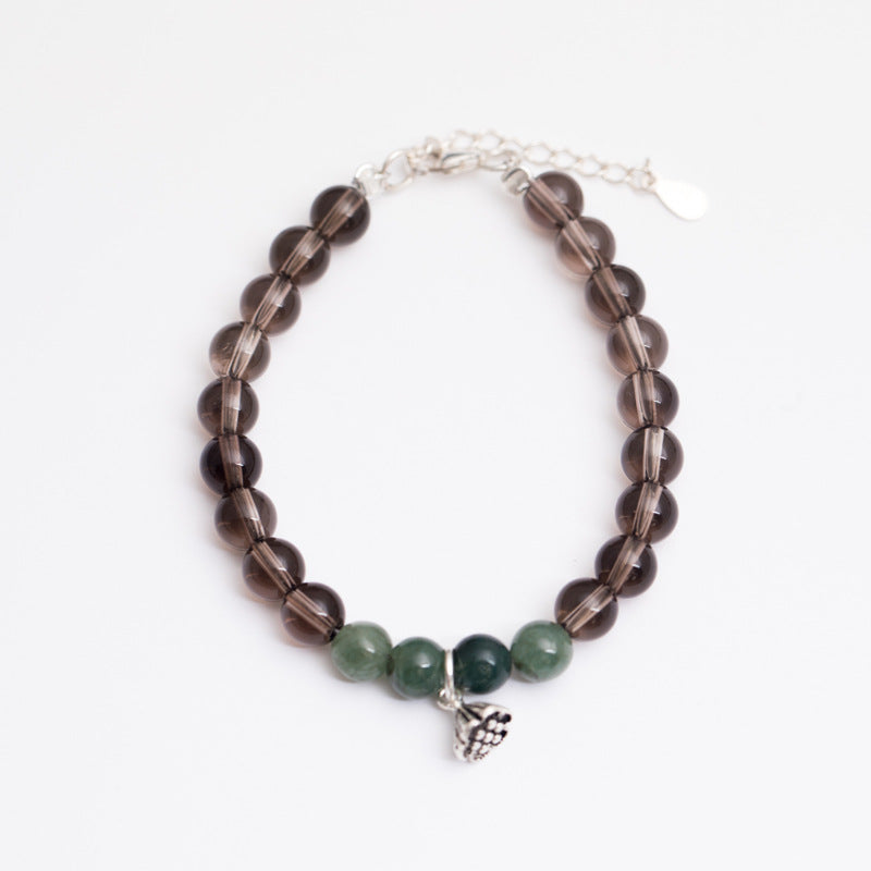 925 sterling silver Smoky Quartz bracelets handmade DIY natural Smoky Quartz lotus Emerald bracelets for women jewelry charms