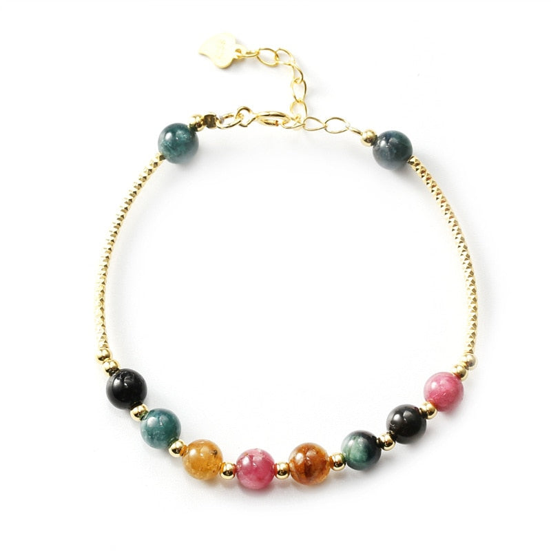 925 sterling silver Tourmaline bracelets natural gold handmade DIY fashion wild Rubellite bracelets for women fine jewelry charm