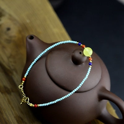 925 sterling silver Turquoise bracelet handmade DIY natural Turquoise Beeswax charm bracelets for women natural stone jewelry