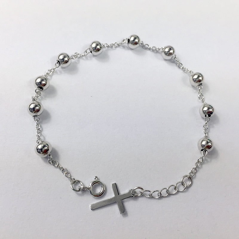925 sterling silver bead cross bracelets silver don't change color sterling silver friends bracelets for women charms jewelry