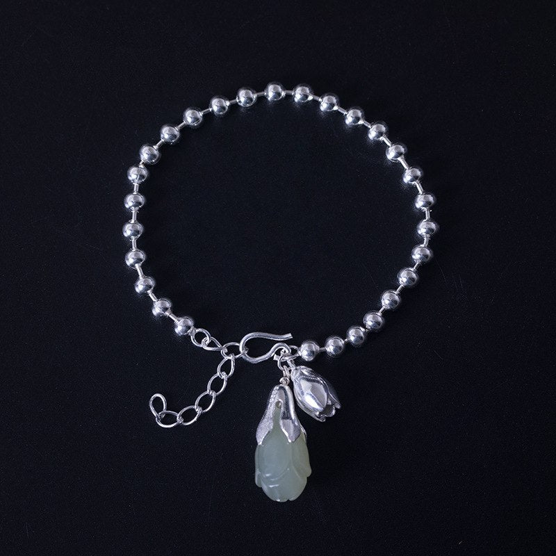 925 sterling silver bead jade bracelets silver natural jade 4mm round silver bead charms bracelets for women silver 925 jewelry