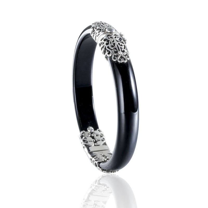 925 sterling silver black agate bangles black vintage natural black agate sterling silver adjustable bangles for women jewelry