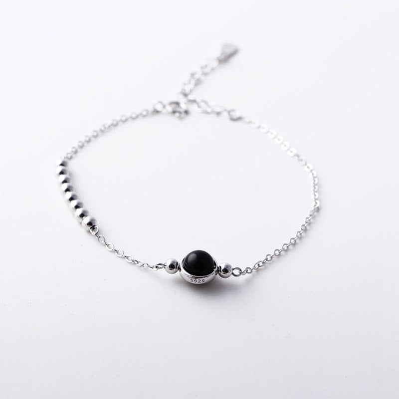 925 sterling silver black agate silver bead bracelets handmade natural agate fashion wild adjustable bracelets for women gift