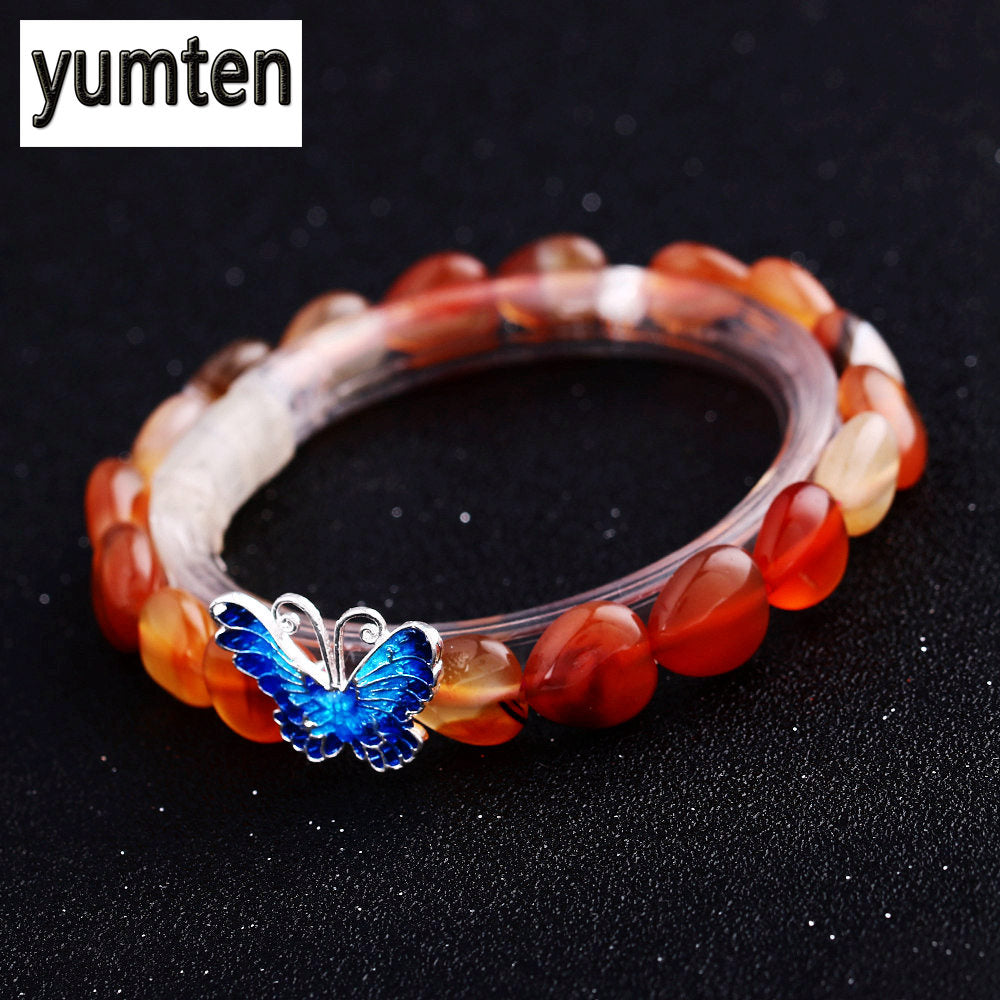 925 sterling silver bracelet Natural crystal love 925 silver bracelet butterfly accessories red Gemstones Fashion Jewelry Women