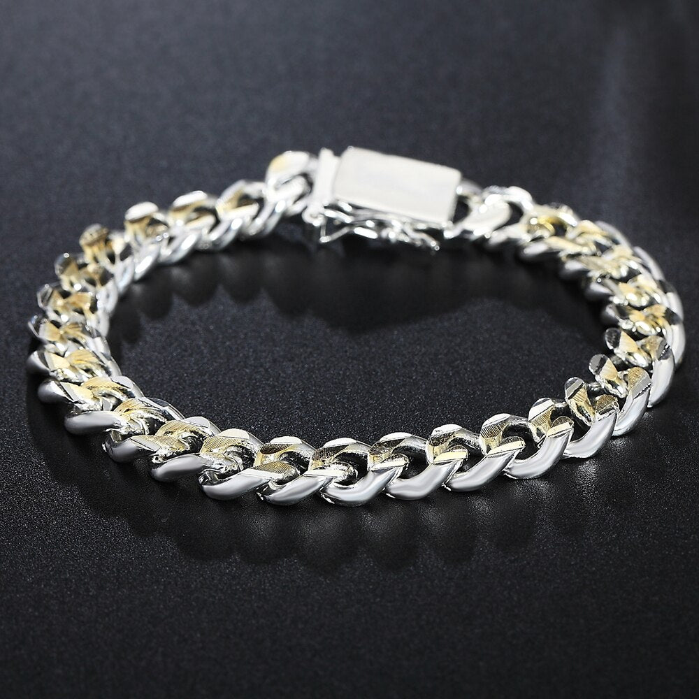 925 sterling silver classic 10MM chain Square buckle gold Bracelet for women man Wedding party gifts temperament Jewelry