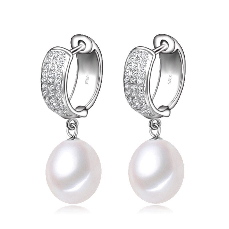 925 sterling silver earrings for women,anniversary gift black natural pearl circle bride earrings