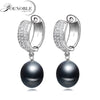 925 sterling silver earrings for women,anniversary gift black natural pearl circle bride earrings