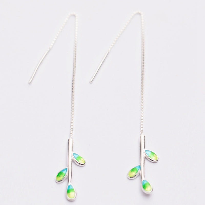 925 sterling silver enamel green Olive leaves drop earrings fresh series simple design wild fashion earrings for women jewelry