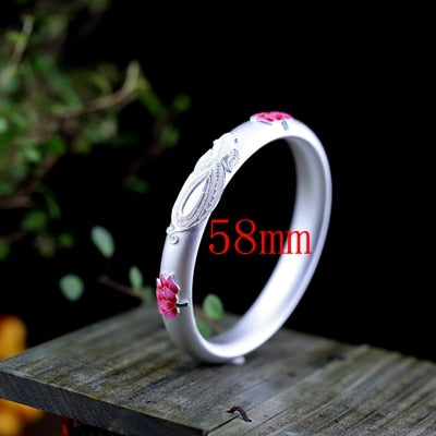 925 sterling silver enamel lotus bangles 38g Semi-hollow Frosted simple design wild bangles for women charms lucky fine jewelry