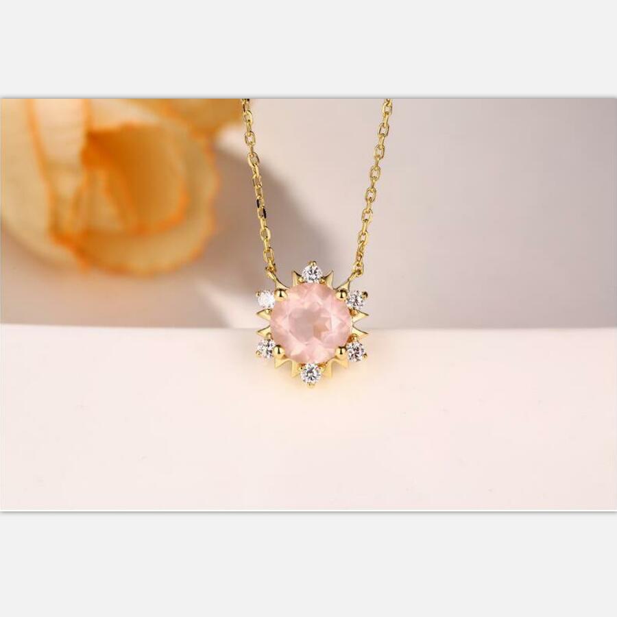 925 sterling silver fashion natural rose quartz citrine necklace jewelry female. J048
