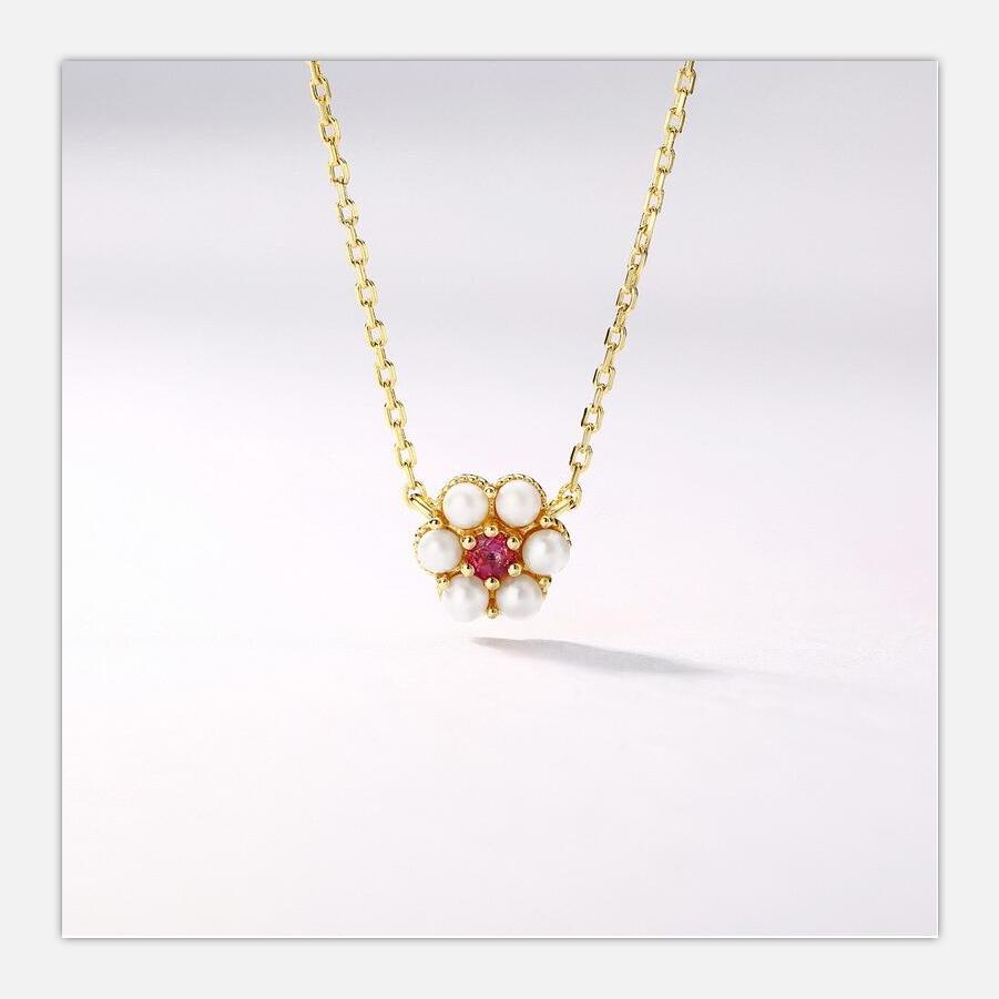 925 sterling silver fashion new red tourmaline topaz flower necklace female J058
