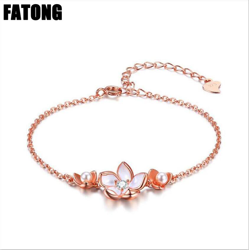 925 sterling silver fashion rose gold wishing lotus lamp bracelet female J0203