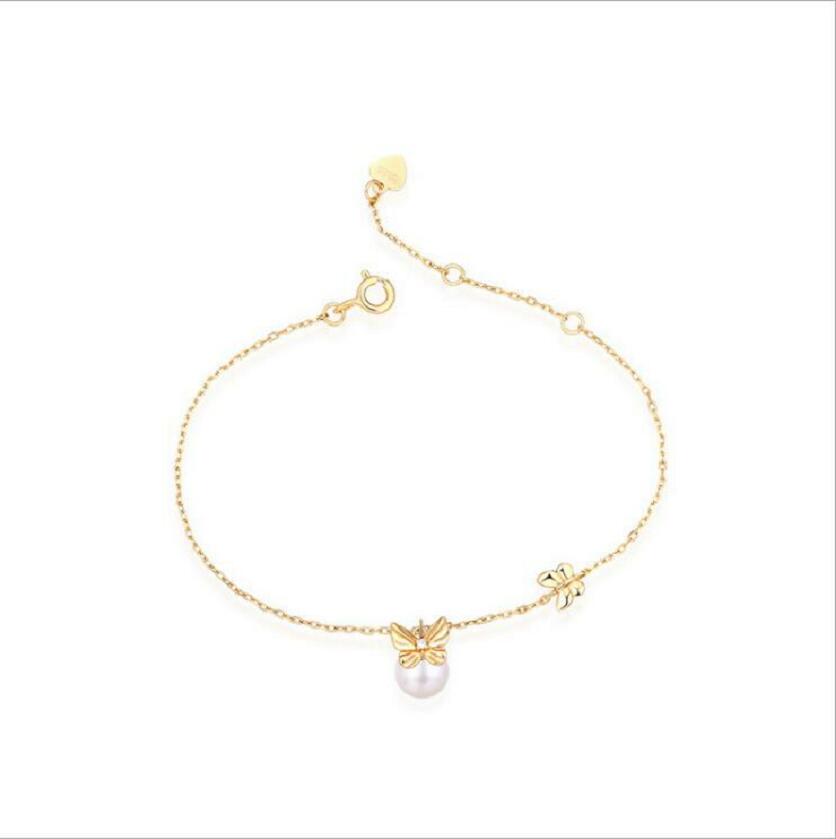 925 sterling silver fashion temperament pearl ladies bracelet bow jewelry. J0167