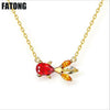 925 sterling silver goldfish necklace female rose quartz garnet fashion wild. J047