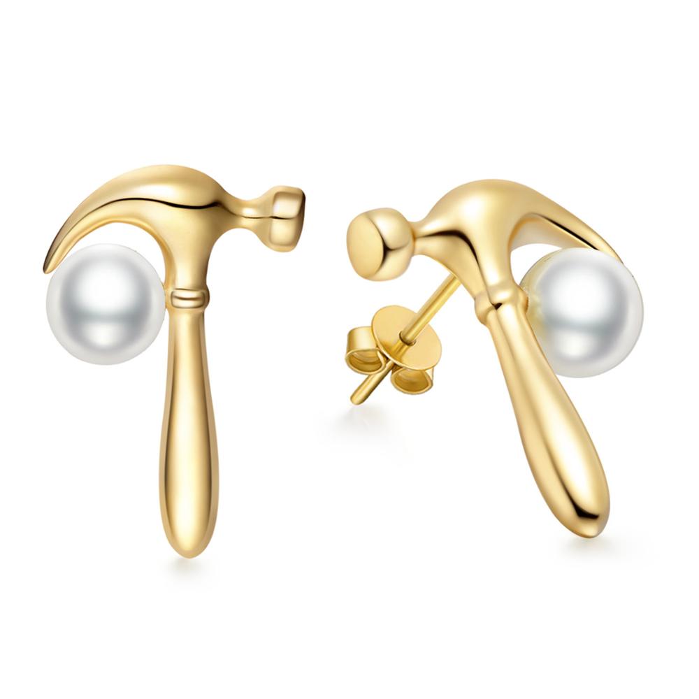 925 sterling silver hammer pearl earrigns gold hammer natural pearl stud earrings for women pearl jewelry for charms
