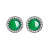 925 sterling silver inlaid chalcedony round stud earrings charms fashion design wild fine jewelry jade earrings for women