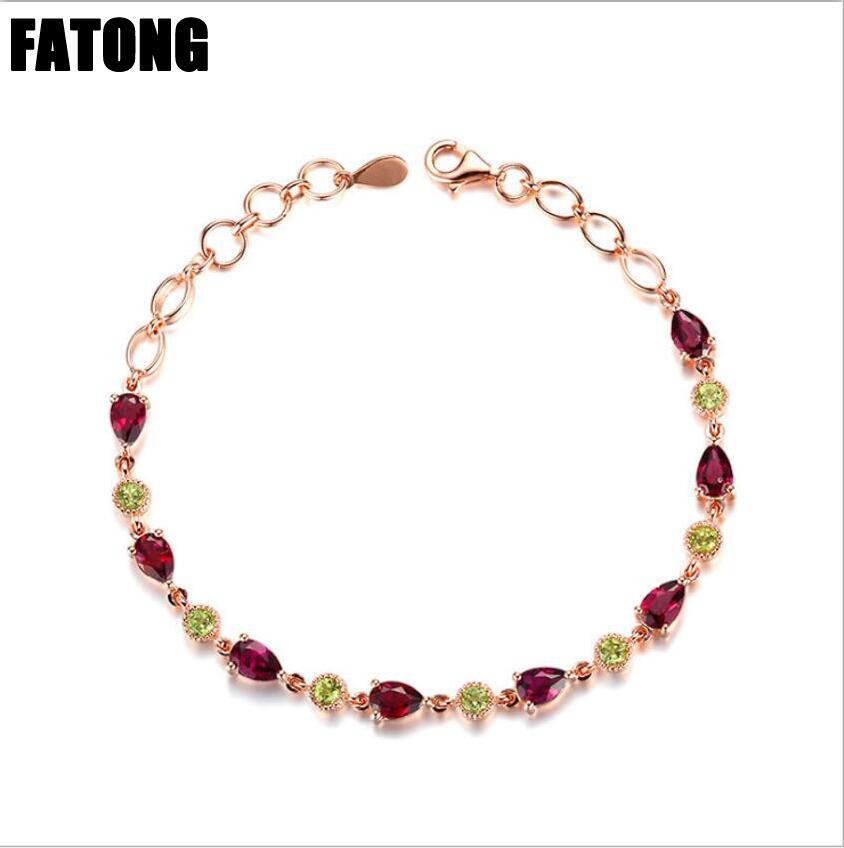 925 sterling silver jewelry natural garnet, topaz, peridot, citrine bracelet jewelry female J0198