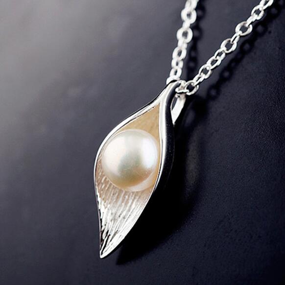 925 sterling silver long imitation pearl leaf flower necklaces pendant fashion sterling-silver-jewelry