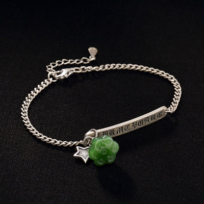 925 sterling silver lotus jasper bracelets handmade natural green jasper lotus pentagram letter bracelets for women fine jewelry