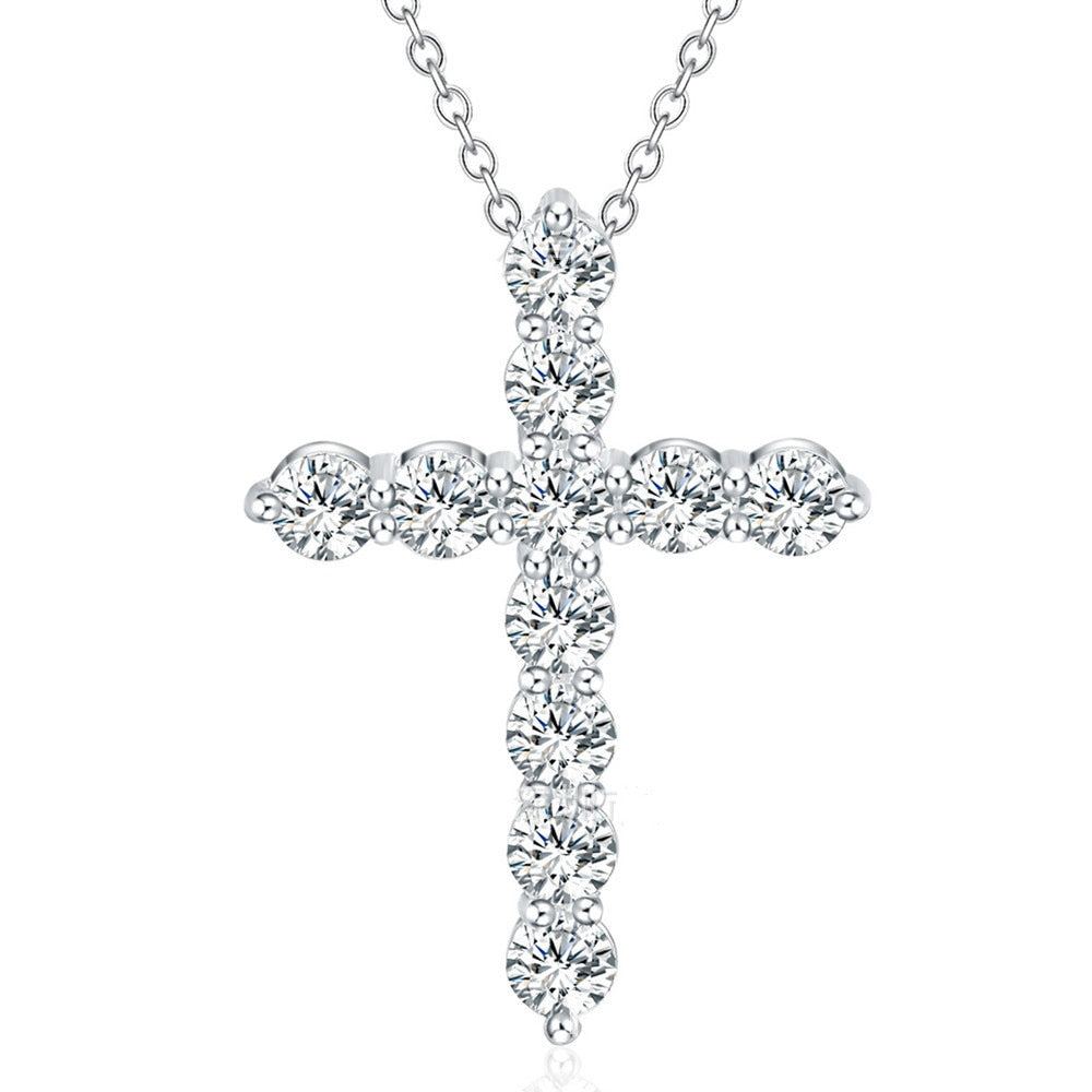 925 sterling silver  necklace shiny inlaid zircon crystal pendant cross necklace 18/20/22/24 inch ladies party jewelry