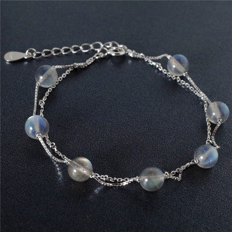 925 sterling silver moonstone bracelets handmade DIY natural moonstone double layer bracelets for women moonstone jewelry charms